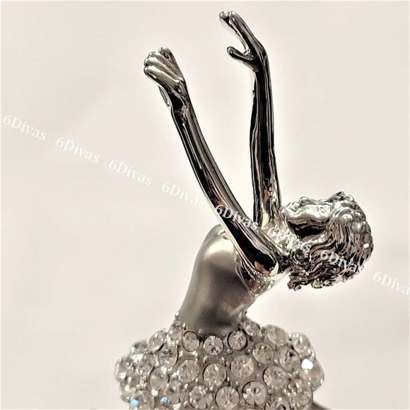 𝅺DANCING Ballerina Silver Tone Brooch with Sparkling Crystals - Picture 12 of 14